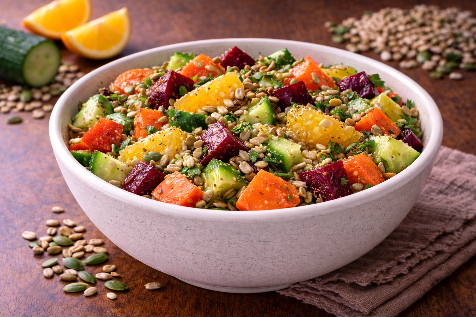 Fresh winter detox salad served in a bowl