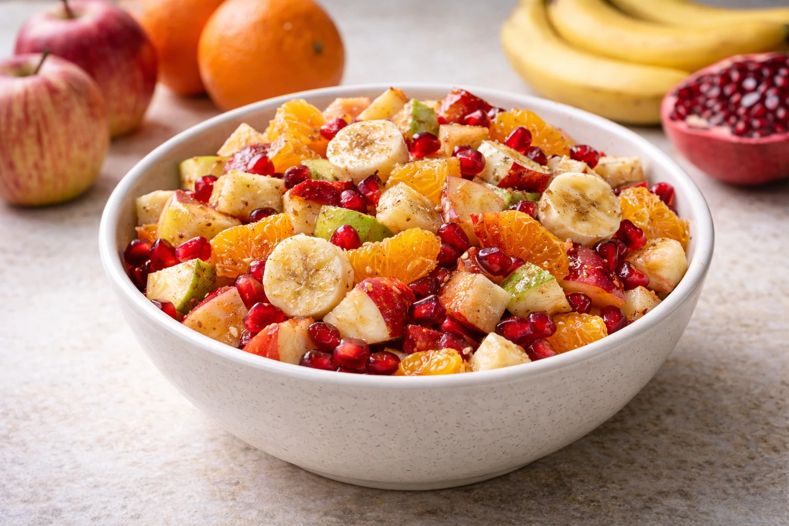 Fresh winter fruit chaat served in a bowl