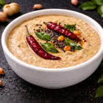 South Indian peanut chutney with tempering on top