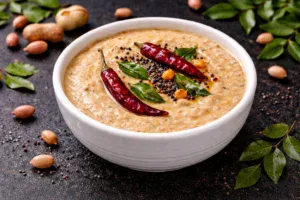 South Indian peanut chutney with tempering on top