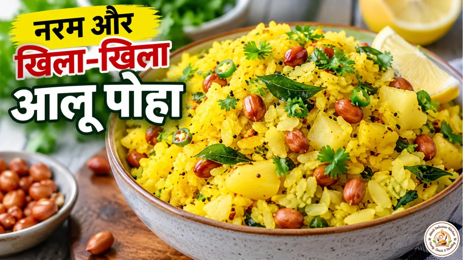 नरम और खिला-खिला आलू पोहा रेसिपी – उबले आलू, मूंगफली और करी पत्ते से बना स्वादिष्ट भारतीय नाश्ता