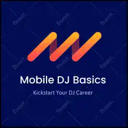 Logo with three orange lines forming a stylized "M" above the text "Mobile DJ Basics" and the tagline "Kickstart Your DJ Career" on a dark blue background.