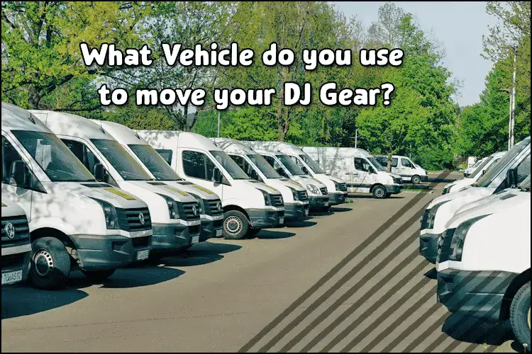 Fleet of white vans parked in a lot with question about moving DJ gear.