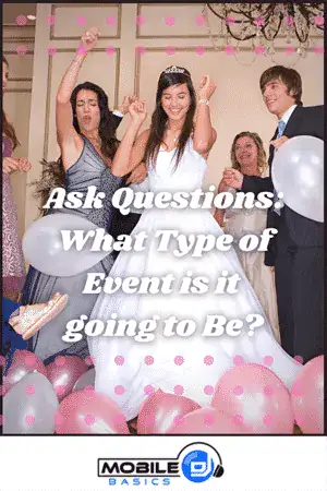 Party scene with people celebrating at a mobile DJ event with balloons and decorations.