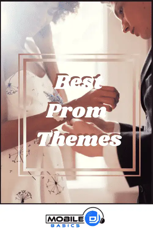 Close-up of a couple exchanging rings at a prom, with text 'Best Prom Themes' overlay.