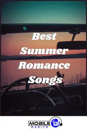 Best summer romance songs displayed on a car dashboard at sunset.