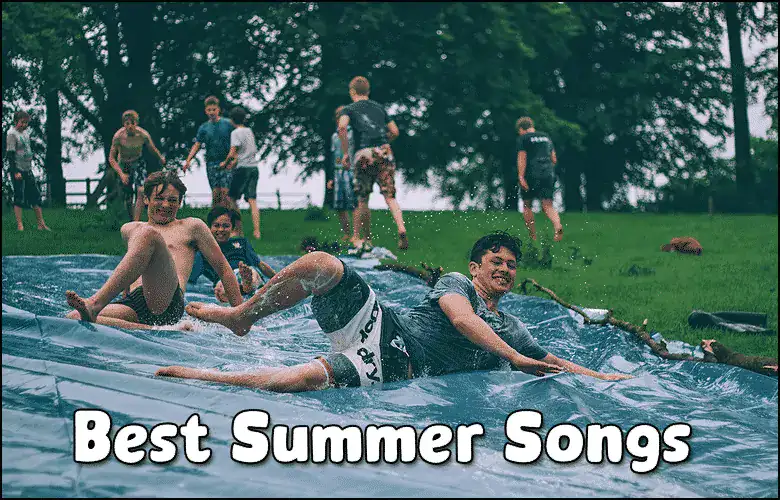 Children playing on a slip and slide during summer outdoor activity.