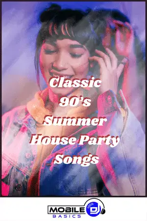 Young woman DJ enjoying music at a summer house party with headphones on.