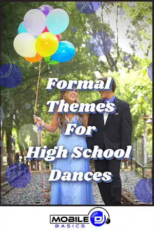 High school dance couple with balloons and formal attire outdoors.