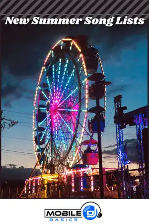 Colorful illuminated Ferris wheel at night for summer event.