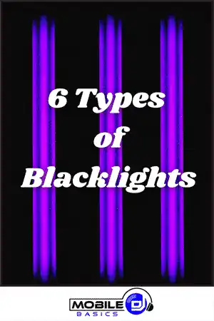 Six types of blacklights with purple glow for DJ lighting effects.