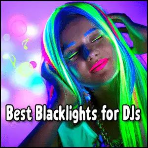 Woman with neon hair and headphones enjoying music at a DJ event.