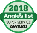 A green and white badge proudly showcases our 2018 Angie's List Super Service Award, reflecting Moore Home Services’ commitment to trusted, reliable HVAC, plumbing, and drain solutions. You can count on our guaranteed clean service for your home comfort needs!.