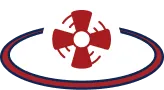 A red propeller icon, representing our trusted HVAC services, is centered within an oval outlined in vibrant red and blue—reflecting Moore Home Services’ commitment to reliable heating, cooling, plumbing, and drain solutions. Our clean-cut service technicians arrive ready to deliver the quality and guaranteed workmanship you deserve.