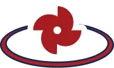 A vibrant red three-blade fan icon sits at the heart of a clean white oval, outlined in bold red and blue—symbolizing our commitment to top-quality HVAC, plumbing, and drain services. Trust Moore Home Services for reliable comfort you can count on—backed by our satisfaction guarantees and delivered with care for your home’s cleanliness every time.