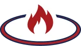 A red flame icon centered within a white oval outlined in blue and red, symbolizing our trusted and professional HVAC services at Moore Home Services. Count on us for guaranteed comfort, clean service, and reliable home solutions you can trust.