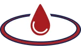A red blood drop icon is displayed at the center of a crisp white oval, outlined in clean blue and red lines—much like our commitment to delivering precise and reliable HVAC, plumbing, and drain services. At Moore Home Services, you can always trust our experts for honest work backed by satisfaction guarantees. Count on us for professional service that leaves your home just as clean as we found it.