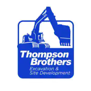 Thompson Brothers excavation and site development logo with excavator graphic.