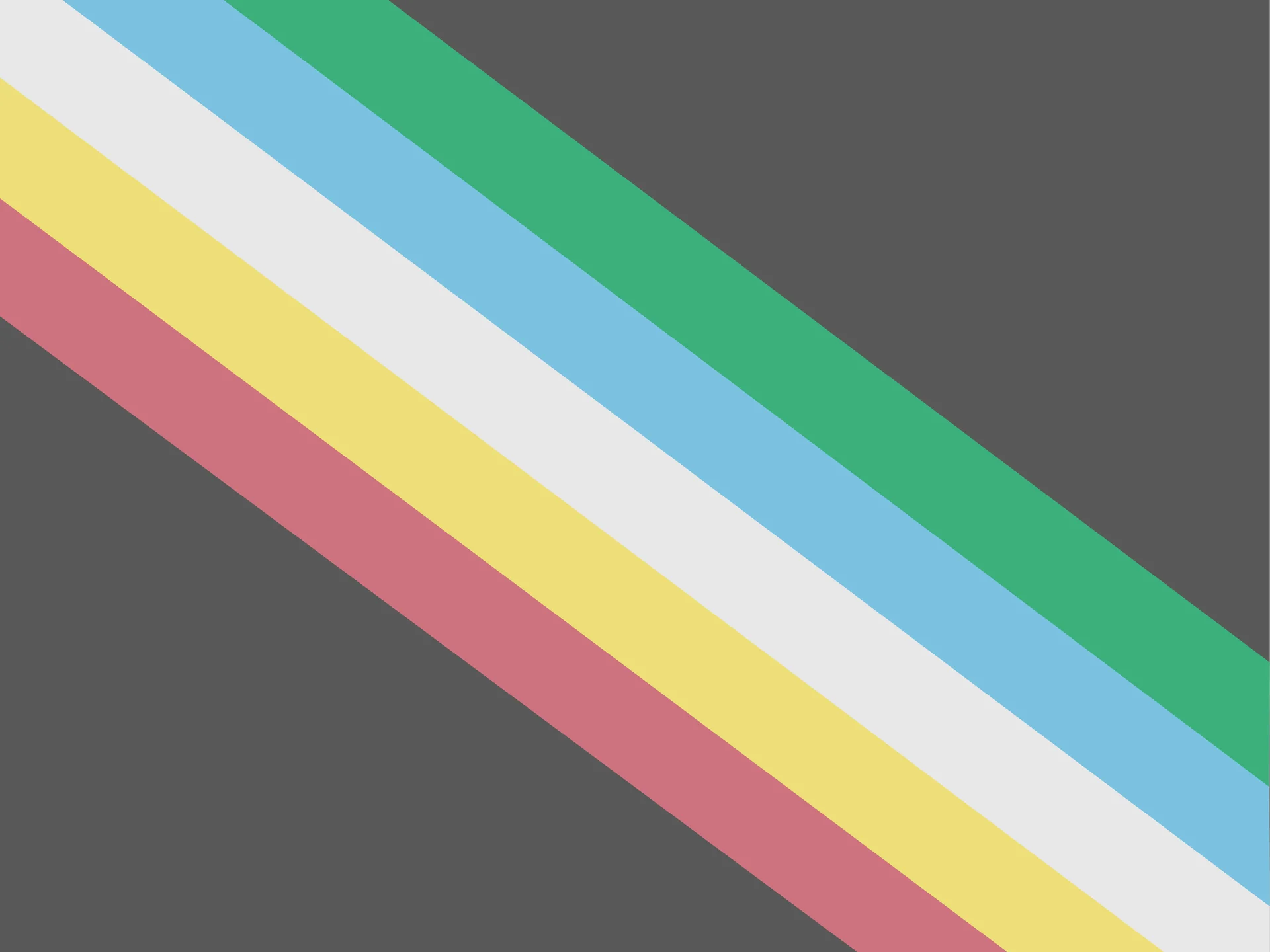 A flag with a dark gray background and five diagonal stripes: light blue, green, white, yellow, and red, running from the top left to the bottom right.