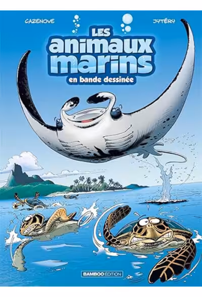Une raie manta et des tortues facétieuses animent une aventure marine humoristique, idéale pour les passionnés de plongée.