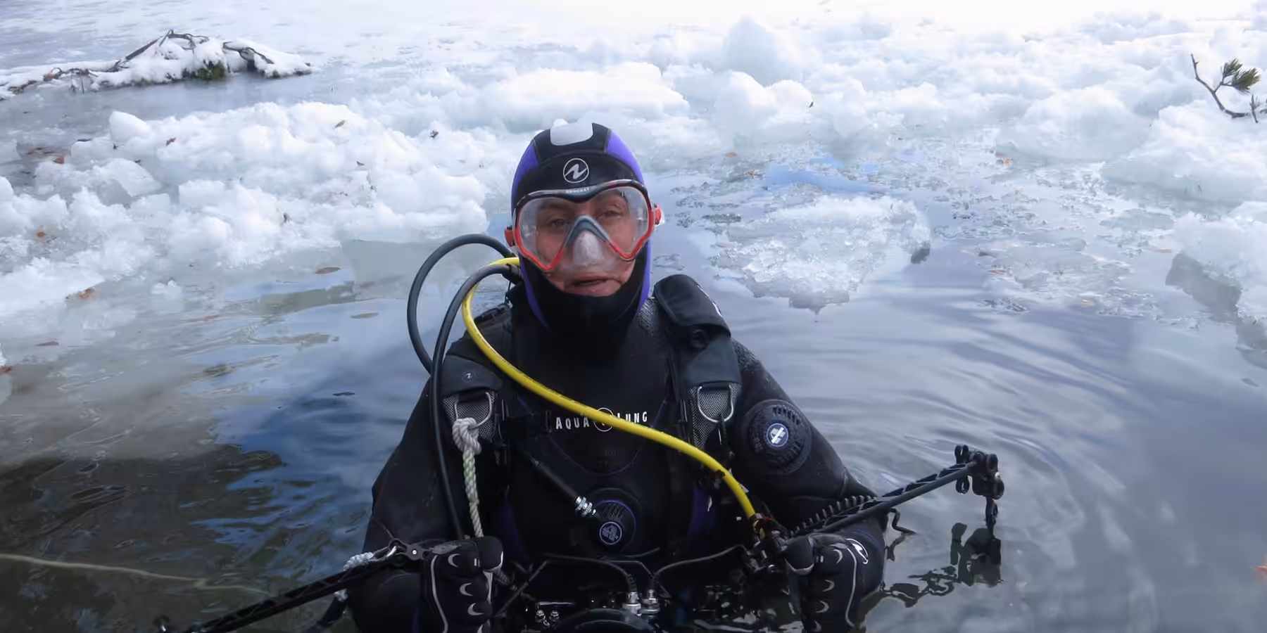 Plongée sous-marine dans un environnement glacé, explorant la faune aquatique.