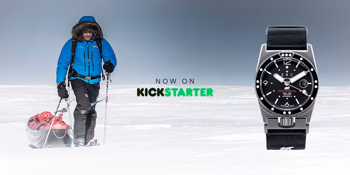 Montre de plongée ZRC, robuste et adaptée aux aventures sous-marines, disponible sur Kickstarter.