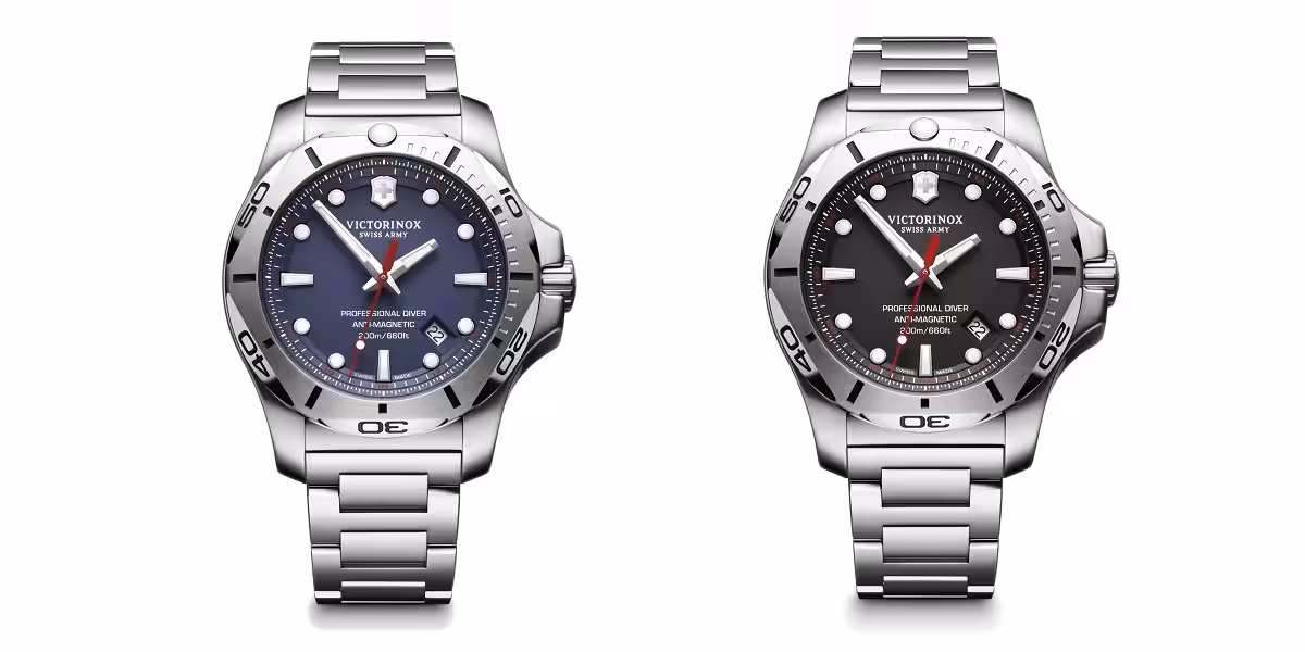 Montres de plongée Victorinox, étanches jusqu'à 200 mètres, design élégant et fonctionnel.