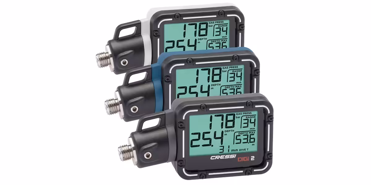 Instruments de plongée Cressi DIGI 2 pour mesurer profondeur et pression des gaz sous-marins.