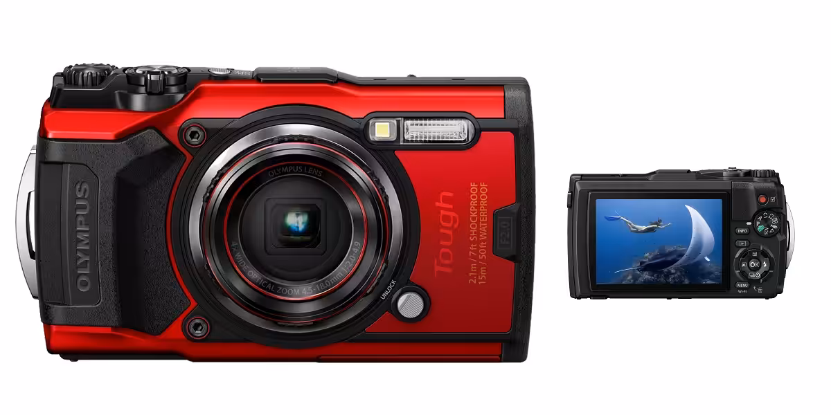 Appareil photo étanche Olympus Tough, idéal pour capturer la vie sous-marine en haute définition.