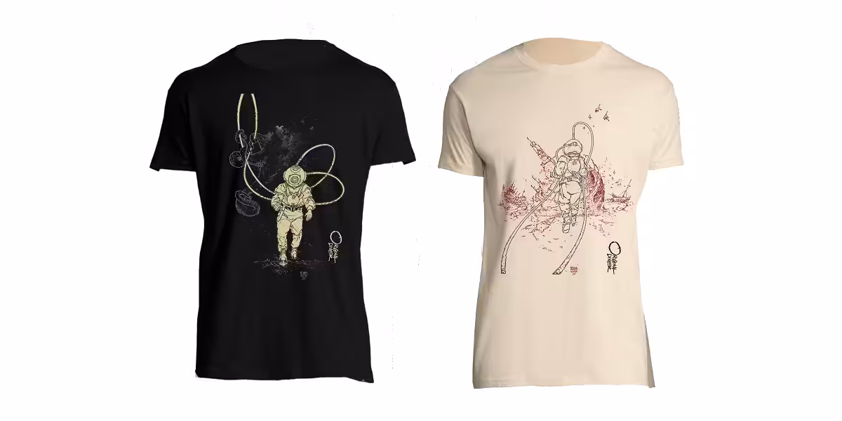 T-shirts inspirés du monde sous-marin avec designs d'astronautes et illustrations artistiques.