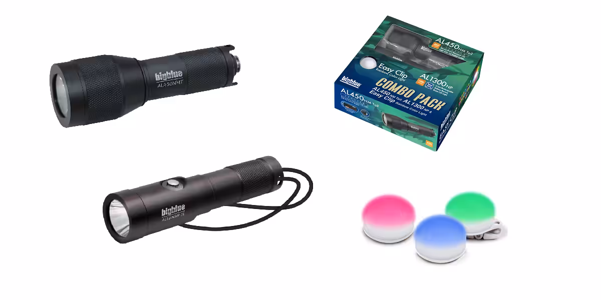 Lampes sous-marines et accessoires pour explorations aquatiques, idéaux pour la plongée et la photographie.
