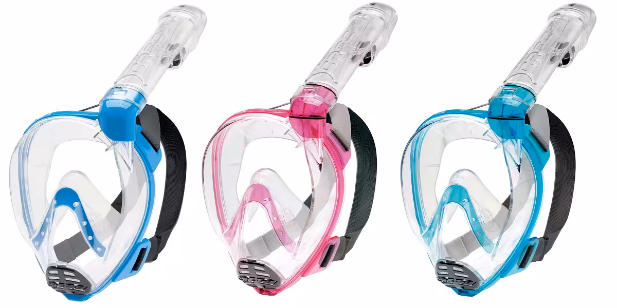 Masques de plongée colorés pour explorer le monde sous-marin en toute sécurité.