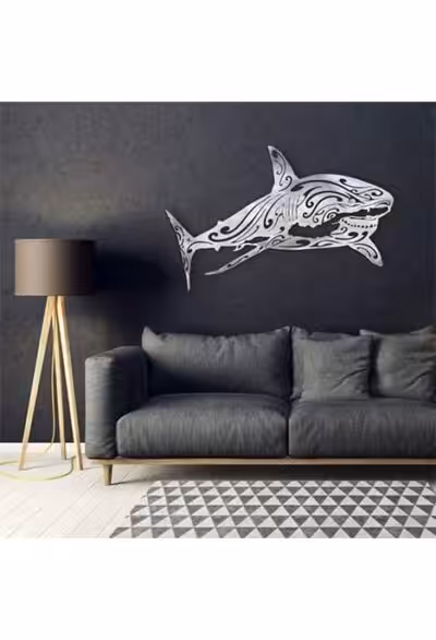 Une sculpture murale en métal inoxydable de requin blanc ajoute une touche océanique moderne à votre intérieur. #Océan