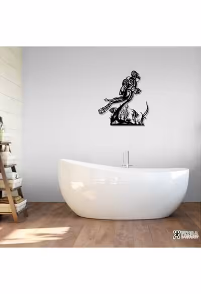 Décoration murale en métal représentant un plongeur et des coraux, idéale pour apporter une touche marine à votre intérieur.