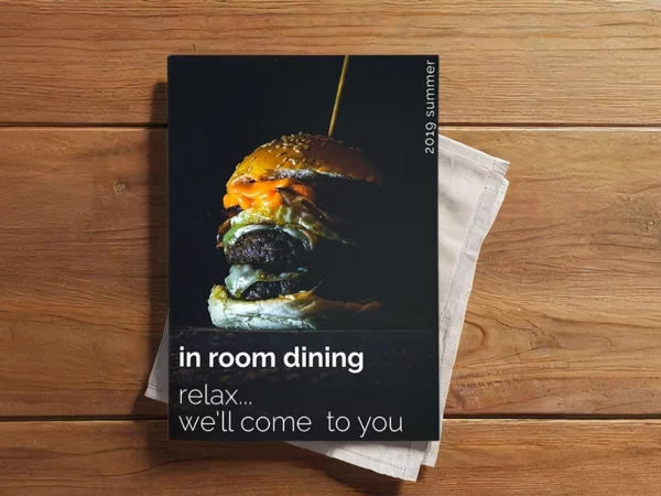 A5 menu postcard with soft velvet lamination