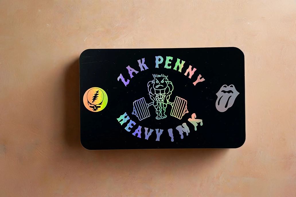 4 round corner black business card with holographic foiling