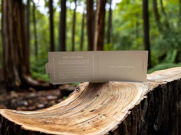 Folded gift voucher in uncoated stock
