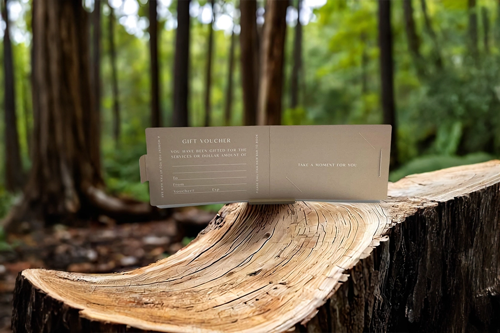 Folded gift voucher in uncoated stock