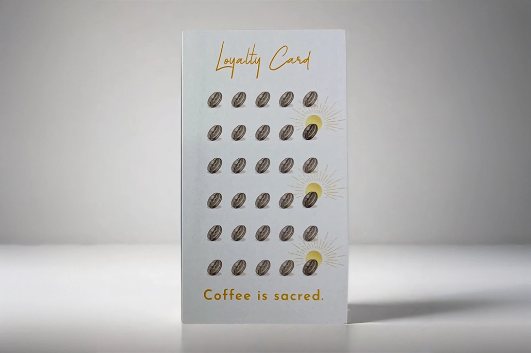 Loyalty card in traditional portrait size made from uncoated stock