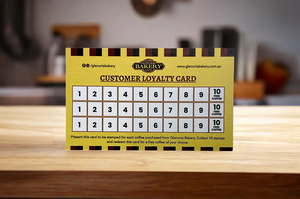 Loyalty card in traditional landscape size made from uncoated stock