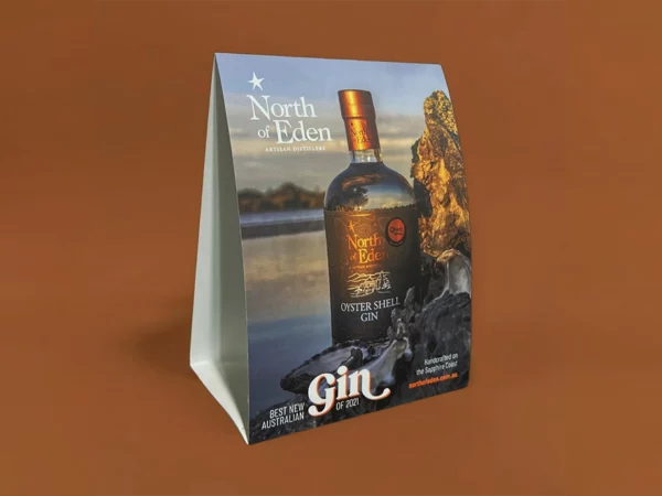 Table tent card with matt coated stock