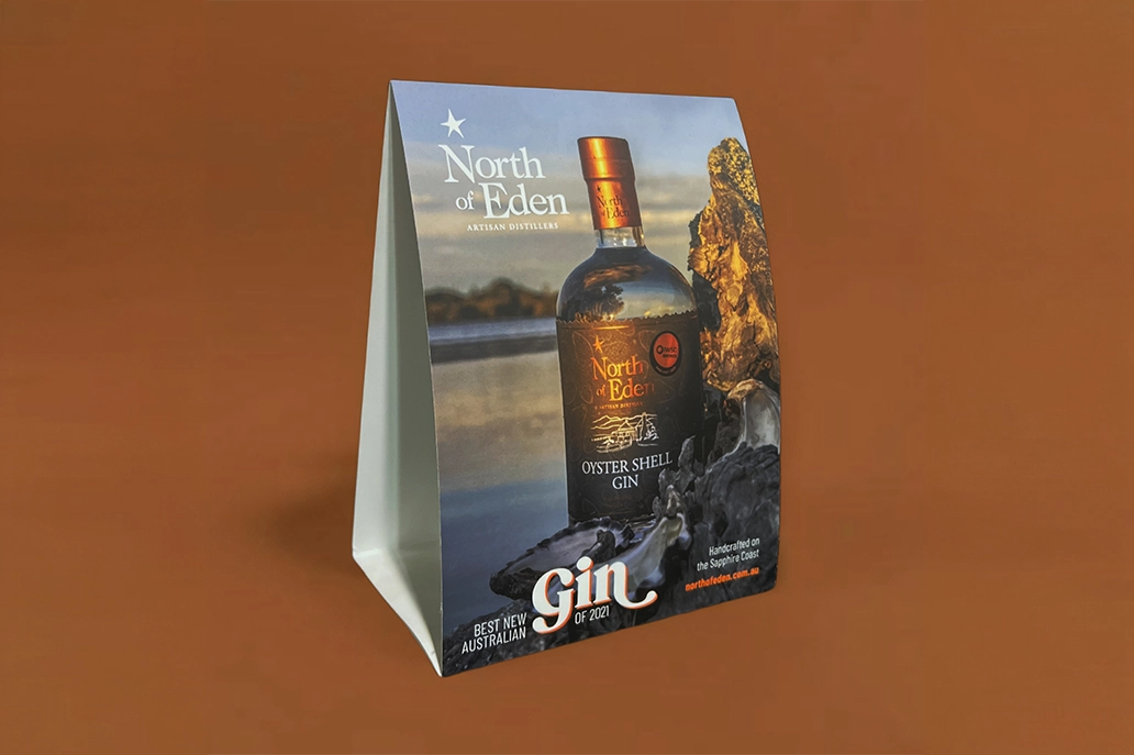 Table tent card with matt coated stock