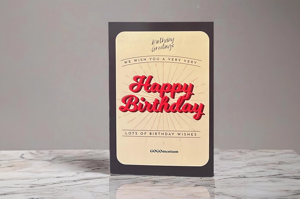 Birthday card that says "Happy birthday" with retro design