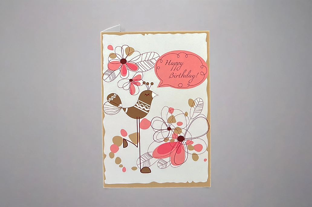 Birthday card that says "Happy birthday" with birth design