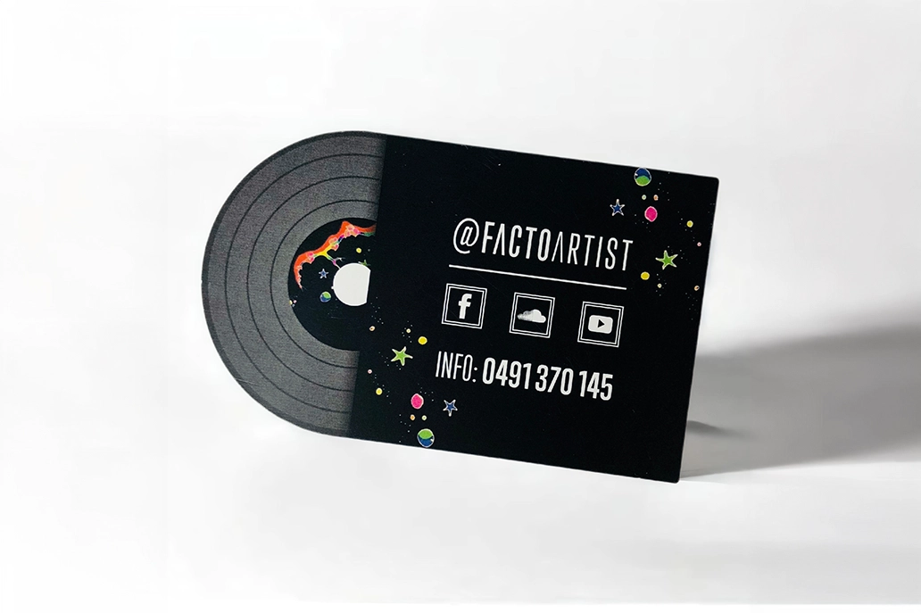 Half circle business card in 350gsm matt coated stock