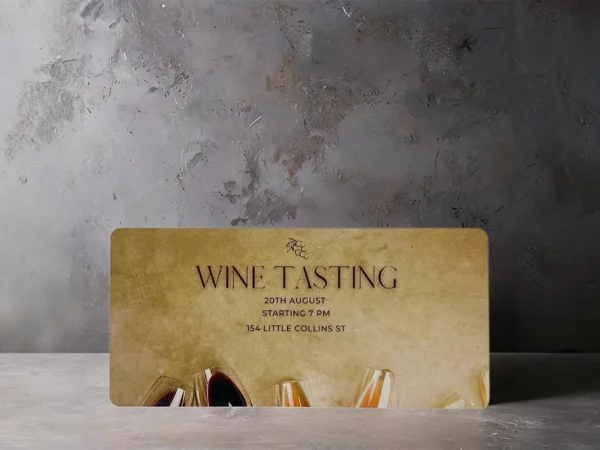 Recycled 4 round corners marketing card on wine tasting invitation