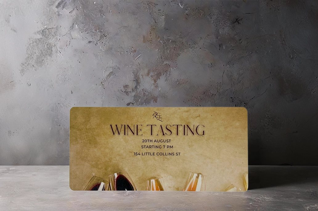 Recycled 4 round corners marketing card on wine tasting invitation