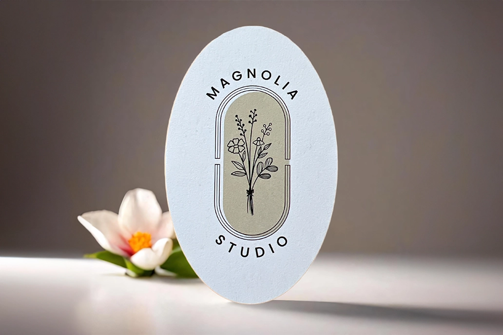 Recycled business card in oval