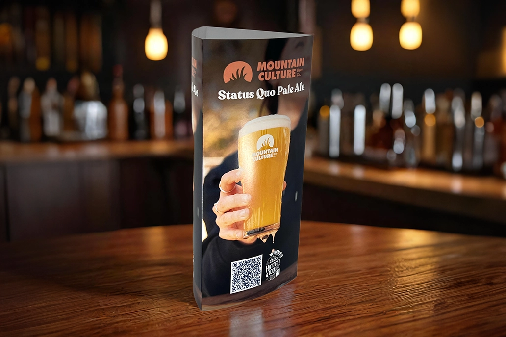 Tri panel table tent card in matt lamination