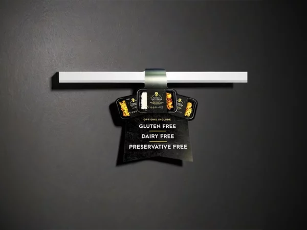 Top banner shelf wobbler with gloss lamination